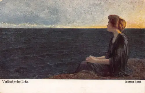 L209 Deutschland 1917 Verloeschendes Licht Frau beobachtet Meer Sonnenuntergang Postkarte