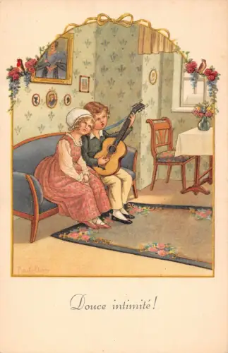 L093 Gitarre spielende Kinder Pauli Ebner signierte Postkarte