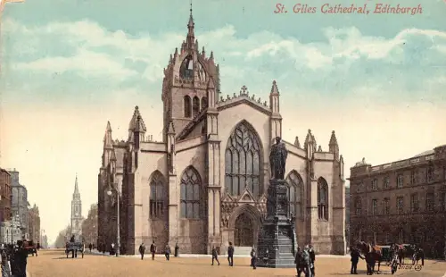 L232 Schottland St Giles Cathedral Statue Kutsche Edinburgh Vintage Postkarte
