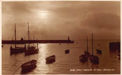 L232 England 1953 Early morning St Ives Boats Sunrise vintage postcard
