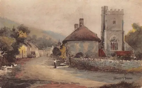 L374 England Axmouth in der Nähe von Seaton Devon Church Worth's Serie Vintage Postkarte