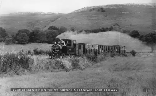 L373 Dampfzug Sommerlandschaft Welshpool & Llanfair Stadtbahn RPPC Postkarte