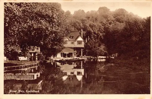 L232 England River Wey Guildford Lake Vintage Postkarte