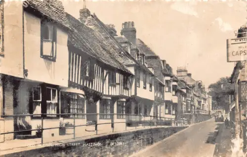 L232 England 1958 Old Houses High Street Hastings RPPC Vintage Postkarte