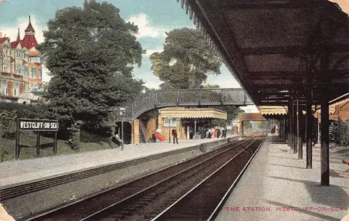 L373 Bahnhof 1909 Westcliff-on-Sea Bäume Brücke Vintage Postkarte