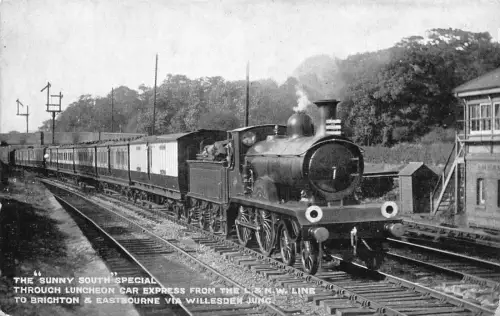 L373 Dampfzug Sunny South Special Brighton Richtung Osten über Willesden Postkarte