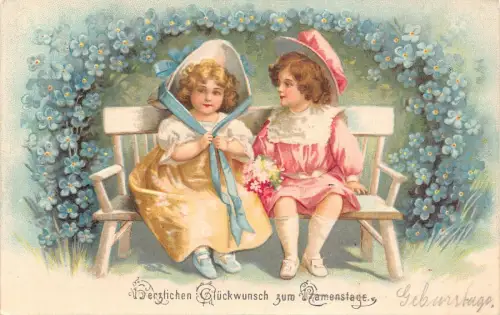 L252 Geburtstagsgrüße Kinder Paar Blumen geprägte Postkarte