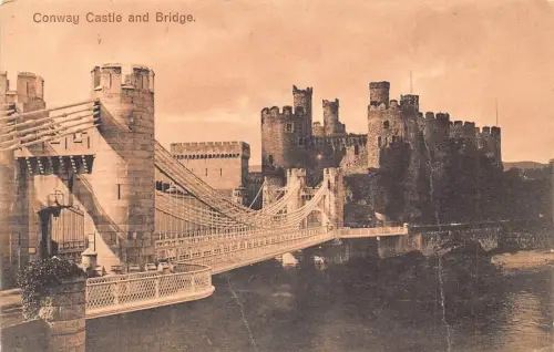 L231 Wales Conway Castle and Bridge Vintage Postkarte