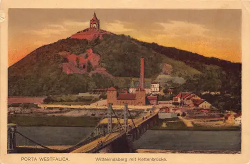 Deutschland Porta Westfalica Wittekindsberg und Kettenbrücke Vintage Postkarte