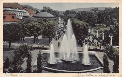 Deutschland 1938 Bad Salzuflen Kurparkallee mit Leuchtfontane Brunnen Postkarte