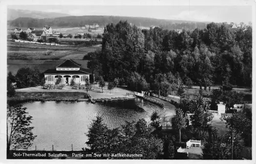 Deutschland Sol Thermalbad Salzuflen See Kaffeehaeuschen RPPC Vintage Postkarte