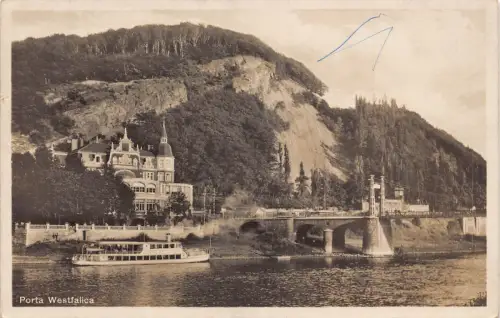 Deutschland Porta Westfalica Dampfschiff Jacobsberg Haengebrücke Vintage Postkarte