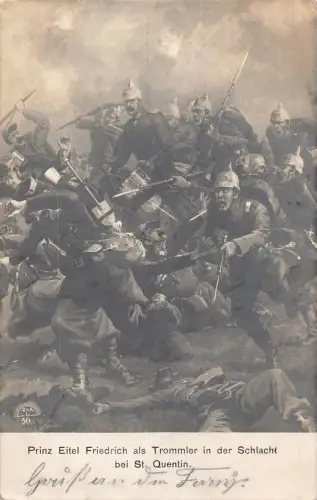 Feldpost WWI 1914 Kampfszene Prinz Eitel Friedrich als Trommler Postkarte