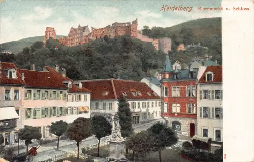 Deutschland Heidelberg Schloss Kornmarkt Markt Schloss Vintage Postkarte