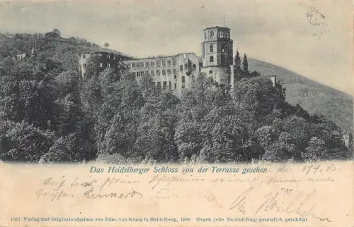 Deutschland Heidelberg 1901 Schloss von Terrasse aus gesehen alte Postkarte