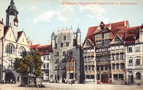 Deutschland Hildesheim Marktplatz Tempelherren Wedekindhaus Vintage Postkarte
