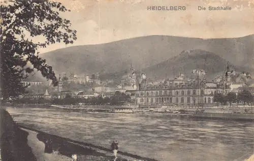 Deutschland Heidelberg Stadthalle Vintage Postkarte
