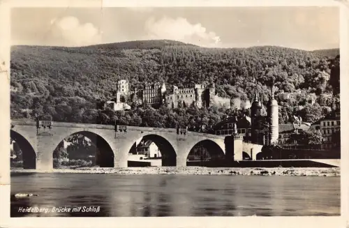 Deutschland Heidelberg Brücke mit Schlossbrücke RPPC Vintage Postkarte