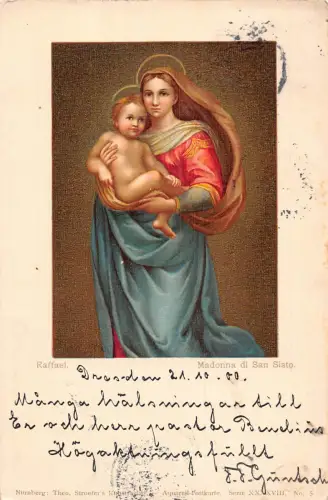 Kunst Madonna di San Sisto von Raffael 1900 Vintage Postkarte