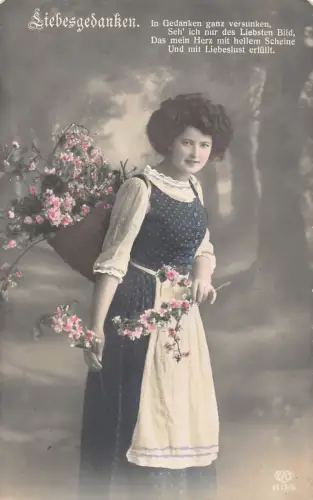 Danke 1915 Liebe Frau Kleid Schürze Pflege Blumenkorb 1. Weltkrieg Feld Postkarte