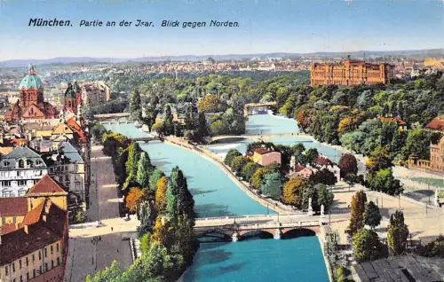 Deutschland München München Partie an der Isar Nordansicht Vintage Postkarte
