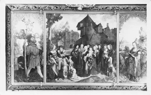 Mittelalterliche Kunst von Jon van Scorel Gruppe von Menschen Burg Vintage Postkarte