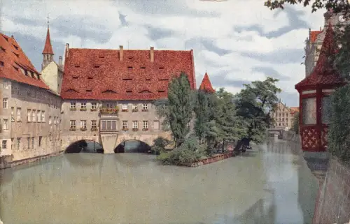 Deutschland Nürnberg an der Museumsbrücke Brücke Museum Vintage Postkarte
