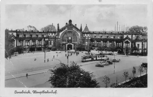 Deutschland 1943 Osnabrück Hauptbahnhof Bahnhof Wagen Straßenbahn Vintage Postkarte