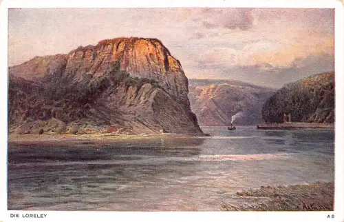 Deutschland Loreley Cliffs Lake Art Vintage Postkarte
