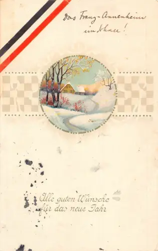Neujahrsgrüße 1916 Landschaft Passepartout Deutsches Reich FlaggeBand Postkarte