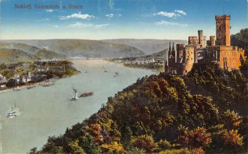 Deutschland Schloss Stolzenfels eine Rheinburg Fluss Vintage Postkarte