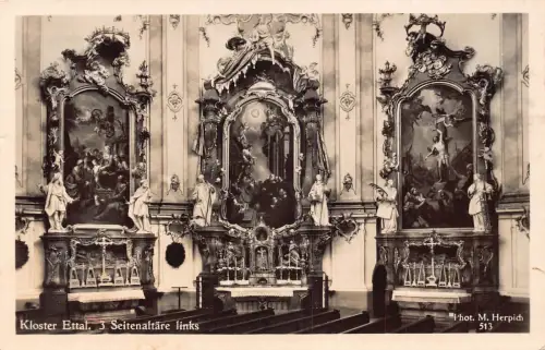 Deutschland Kloster Ettal 3 Seitenaltaere Links Abtei RPPC Vintage Postkarte