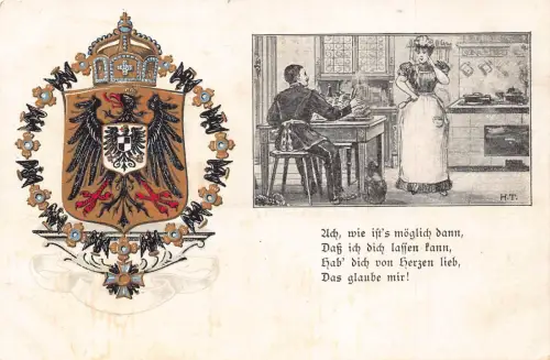 Deutsches Reich Wappen Adler Frau Kochen Ehemann Essen Gedicht Postkarte