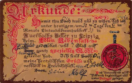 Werbung Auerbachs Keller Leipzig Restaurant geprägte Vintage Postkarte.