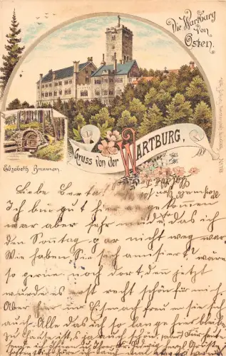 Deutschland 1902 Gruss von der Wartburg Osten Schloss Elisabeth Brunnen Postkarte