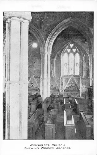 England Winchelsea Kirche Schaufenster Arkaden Vintage Postkarte
