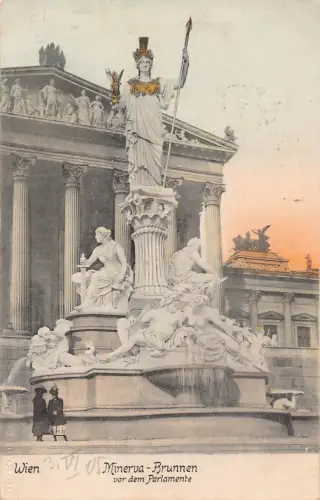 Österreich 1905 Wien Wien Minerva Brunnen bei Parlament Vintage Postkarte
