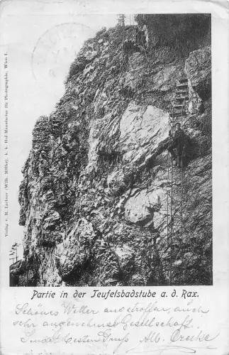 Österreich 1900 Teufelsbadstube ad Raxleiter Bergsteiger Klippen Vintage Postkarte
