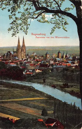 Deutschland 1917 Regensburg Panorama von Winzererhöhen 1. Weltkrieg Feldpostkarte