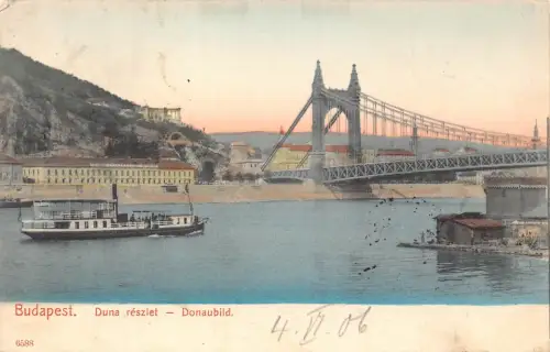 Ungarn 1906 Budapest Duna Reszlet Donau Ansicht Dampfschiff Vintage Postkarte