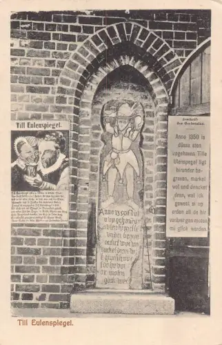 Deutschland Till Eulenspiegel Figur Wandbild an Tür Vintage Postkarte