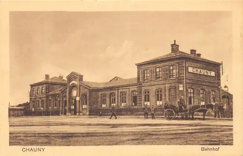 Frankreich Chauny Bahnhof Bahnhof Waggon 1. Weltkrieg Feldpostkarte