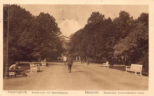 Finnland 1927 Helsinki Esplanaadi Oppperakellarin Luona Promenadenbank Postkarte