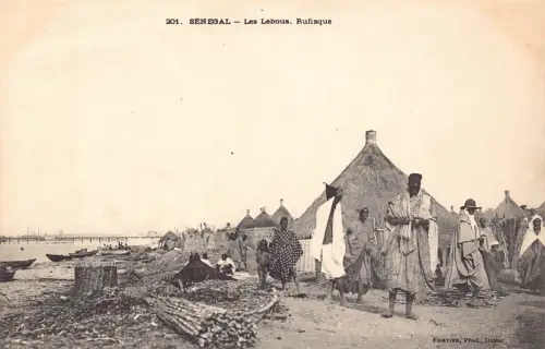 Senegal Les Lebous Rufisque People Traditionelle Kostüme Häuser Strand Postkarte