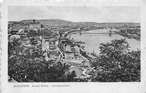 Ungarn 1936 Budapest Dunnai Latkep Donau Fluss Mondschein Vintage Postkarte