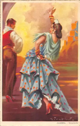 Spanien Sambra Granada Tanz 1952 Vintage Postkarte