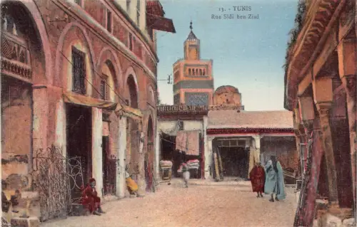 Tunesien Tunis Rue Sidi ben Ziad Straße Vintage Postkarte