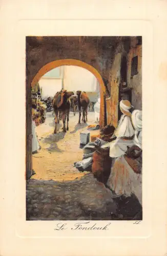 Tunesien Passepartout Kunst Kamele Männer Tracht Portikus Vintage Postkarte