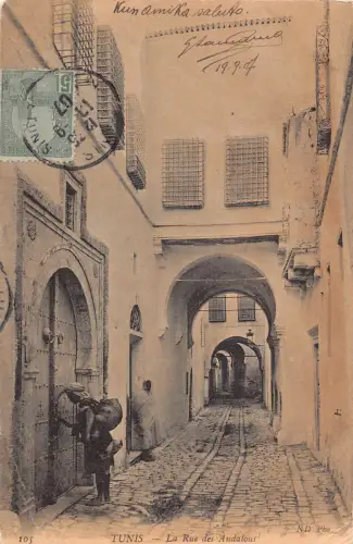 Tunesien Tunis 1907 Rue de Andalous Street Vintage Postkarte