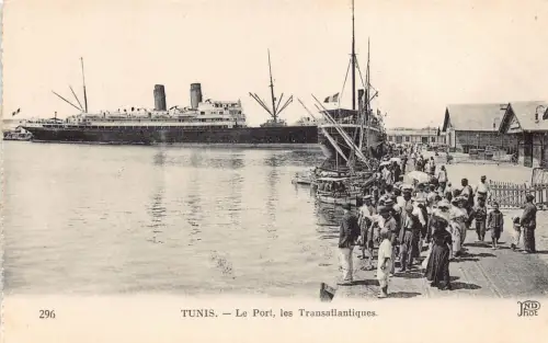 Tunesien Tunis Le Port Les Transatlantiques Dampfschiffe Menschen Hafen Postkarte